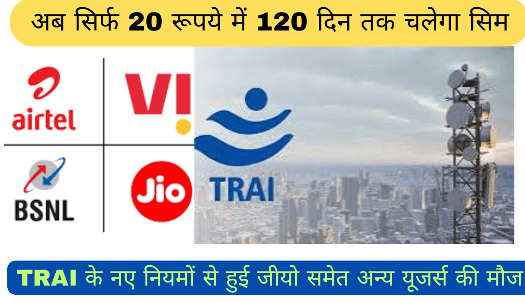 TRAI New rule : Jio, Airtel, BSNL और Vi यूजर्स की हुई मौज, अब सिर्फ 20 रूपये में 120 दिन चलेगी सिम 1 TRAI new rule